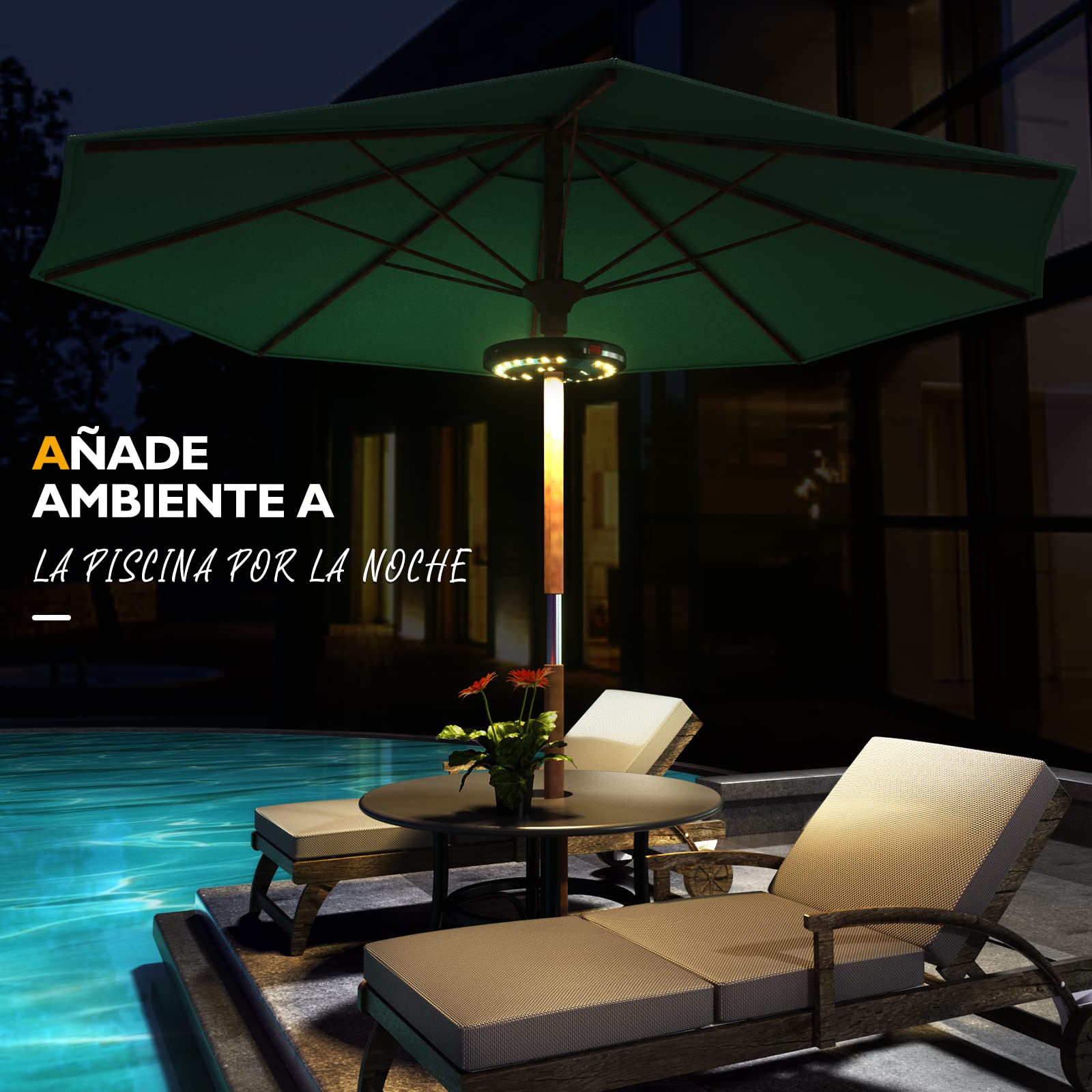 Luces para Sombrillas, Eletorot Luz Sombrilla Exterior 3 Modos de Iluminación USB Recargable Lámpara Paraguas Para Piscina, Patio, Terraza, Jardín y Playa