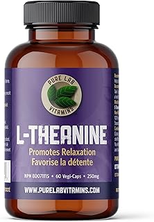 Pure Lab Vitamins | L-Theanine 250mg Vegi Capsules | Pressure and Concerns Relief Supplements | Brain Memory & Focus Supplement for Adults | Promotes Relaxation & Improves Sleep | Quality Gentle Sleep Aid
