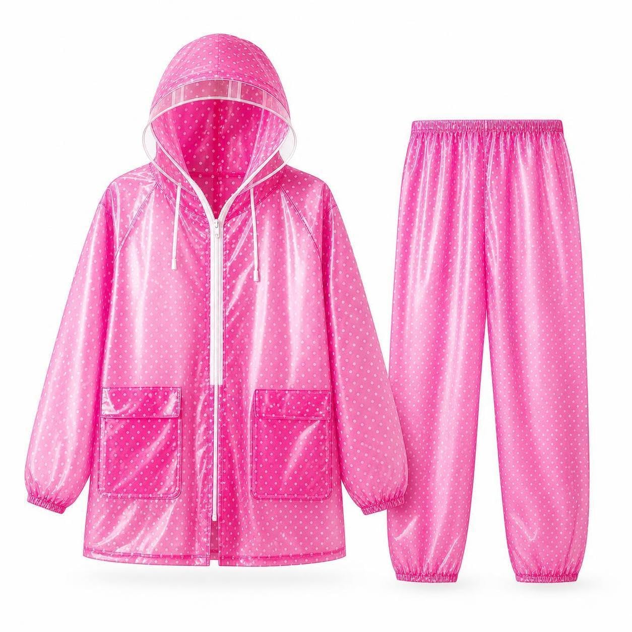 CALANDIS Waterproof Rain Suit for Adults - Detachable Hooded Raincoat and Pants Set for Men and Women L Watermelon Red-picture-25