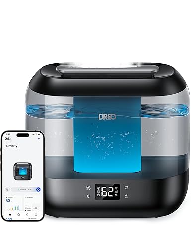 Dreo Smart Humidifiers for Bedroom, Top Fill 4L Supersized Cool Mist Humidifier with Nightlight, 36H Runtime, Touch/APP/Voice Control, 28 dB Quiet Ultrasonic Humidifiers for Large Room, Baby, Plants - Black - 4L
