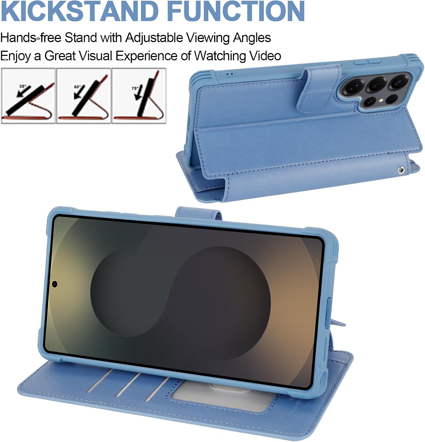 VANAVAGY Wallet Case for Galaxy S25 Ultra with RFID Blocking Card Holder, Folio Flip Leather Phone Cover with Magnetic Wrist Strap Kickstand Shockproof Phone Case for S25ultra 6.9inch, Blue