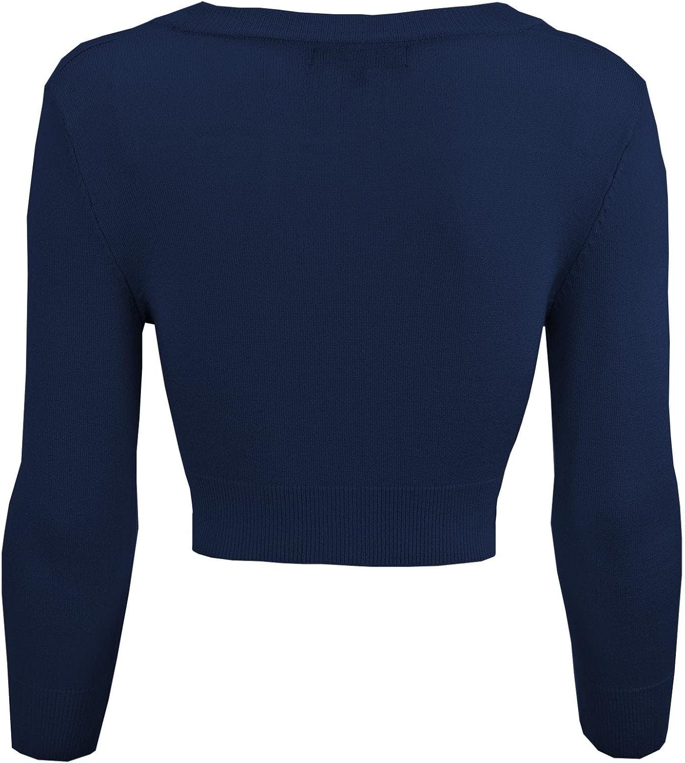 YEMAK Women's Cropped Bolero Cardigan – 3/4 Sleeve V-Neck Basic Classic Casual Button Down Knit Soft Sweater Top (S-4XL) - Image 4