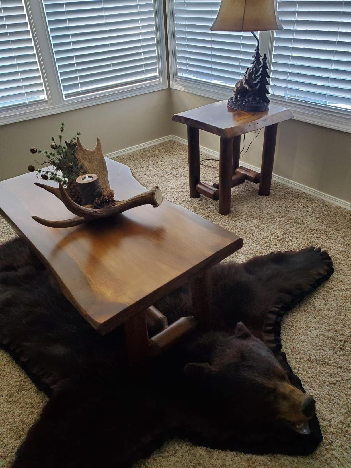 32/mo Finance Rustic Log Coffee and End Table Set Pine and Cedar