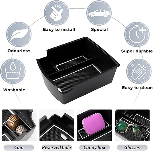 Miniatura 5 de SKTU Para 2018 2019 2020 2021 2022 2023 Hyundai Kona Organizador de consola central Insertar ABS negro materiales 2023 Kona OS Bandeja Apoyabrazos