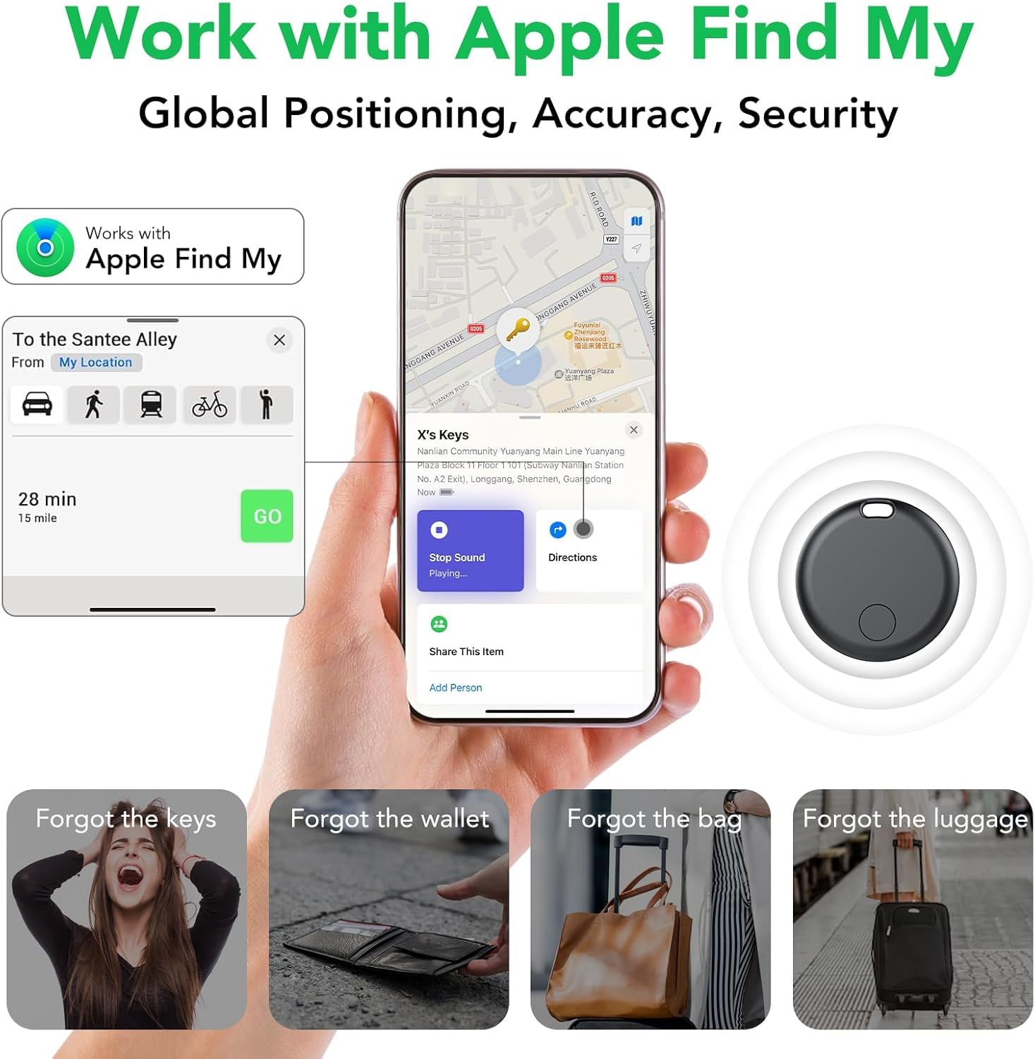 Smart Air Traceur Tag, Apple Traceur Lot de 4, Localiser Fonctionne avec Apple Find My(Uniquement iOS), Batterie Durée de Vie d'un an, Localisateur de Clés/Portefeuilles/Valises/Sac à Dos