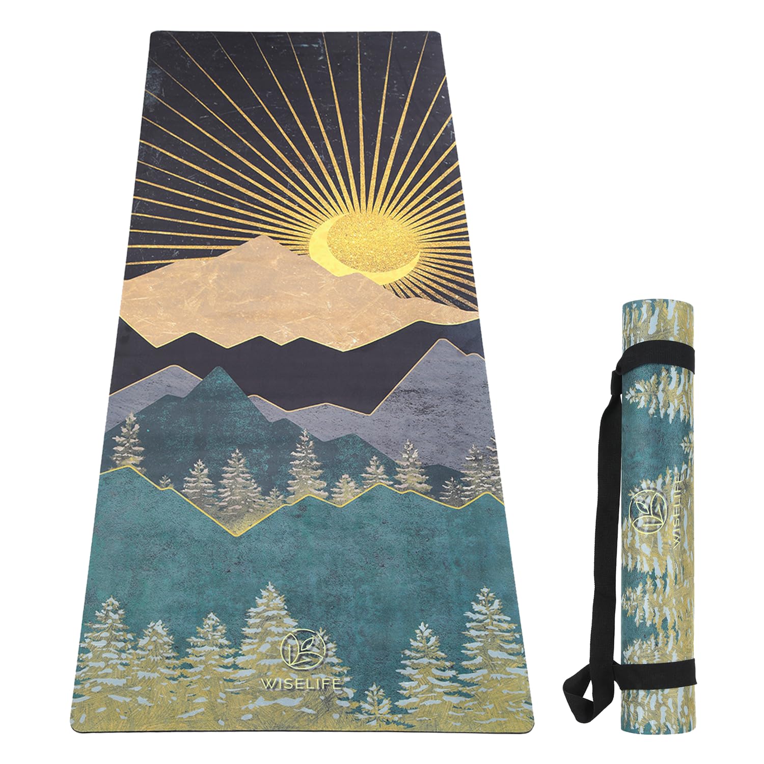 Wiselife Alfombrilla de yoga de gamuza y goma natural + correa de transporte (5 mm, extra grande, extra ancha, antideslizante) para yoga y entrenamiento (noche árabe)