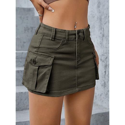 Saia jeans feminina Y2k cintura baixa Bodycon mini cargo com bolso
