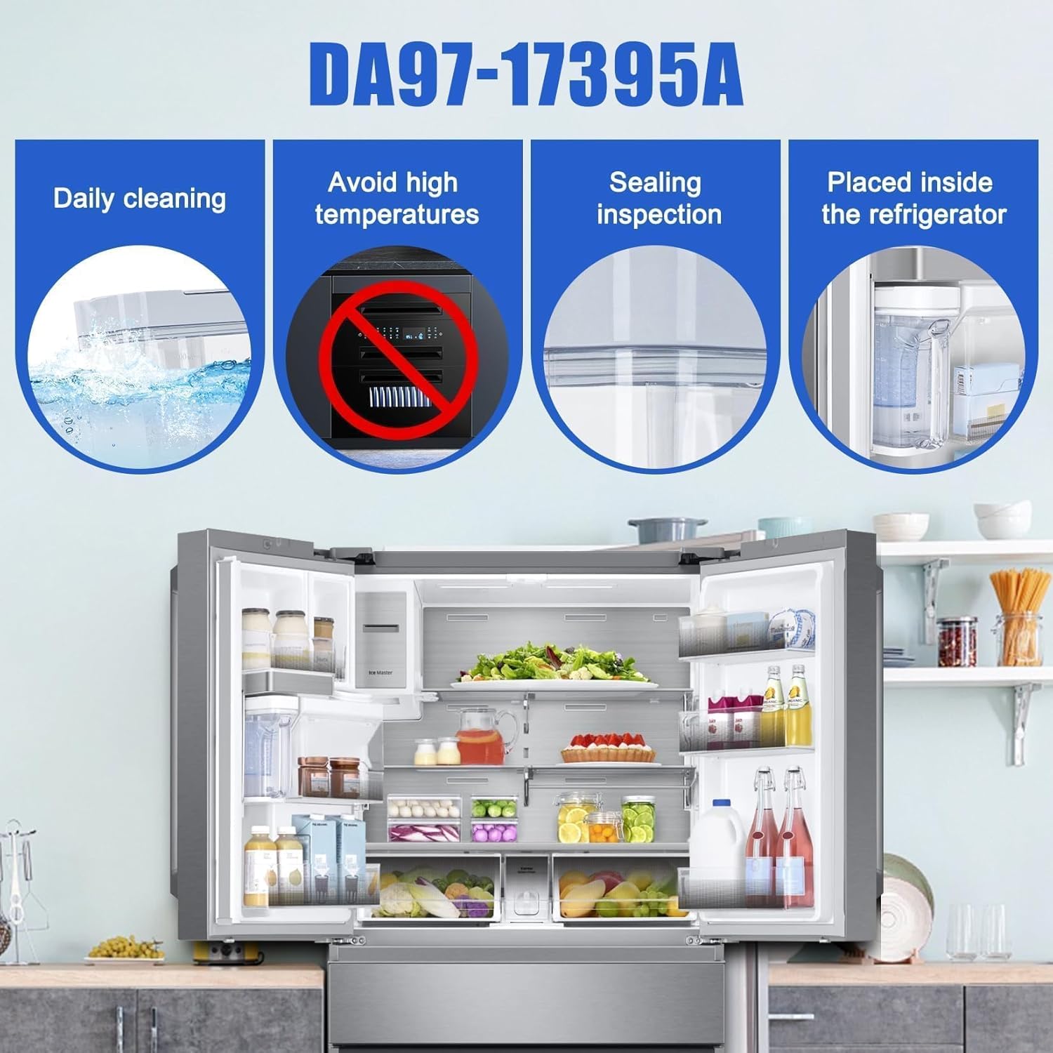 Upgraded DA97-17395A Refrigerator Water Pitcher - PSLER Water Filter Pitcher Replacement for No Leak Fridge Fridge Door Water Pitcher Reservoir RF23M8570SR, RF23M8590SG, RF23M8090SR
