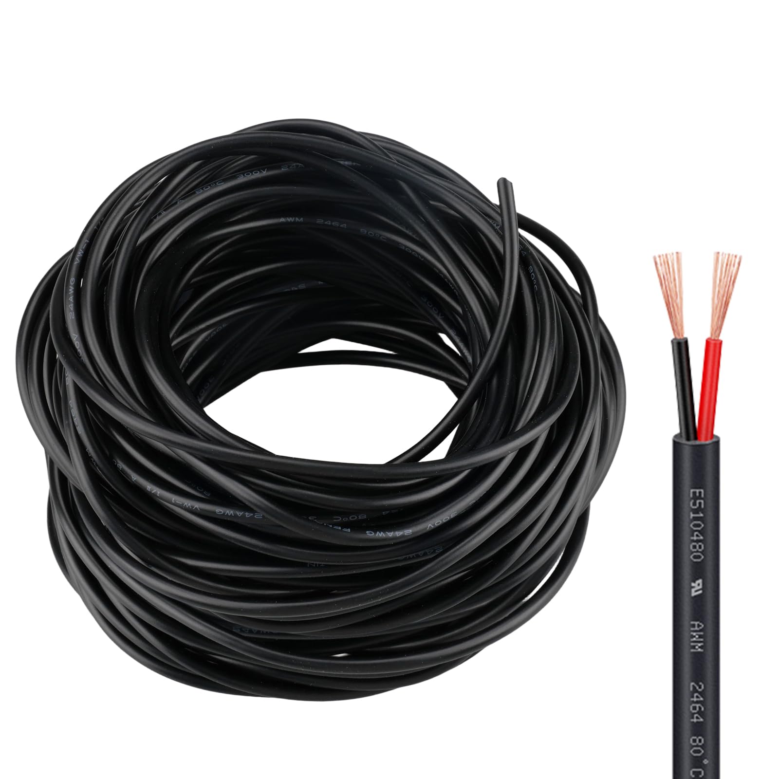 ZoZoMaiy 30 Meter Electrical Wire, 2 Core Black Cable, 24AWG PVC Cord Tinned Copper Cable, Twin Core Cables, Wear-Resistant, Oxidation Resistance for Installing Low-Power Appliances