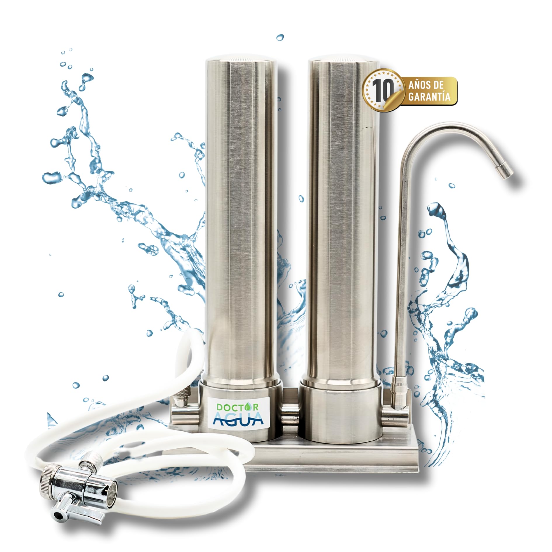 Wasserfilter Duo Anti-Kalk, umweltfreundlich, 300 l/h, Edelstahl, entfernt 99 % Verunreinigungen, bakterizid und antiviral, bewahrt Mineralien aus dem Wasser, einfache Montage, 10 Jahre Garantie