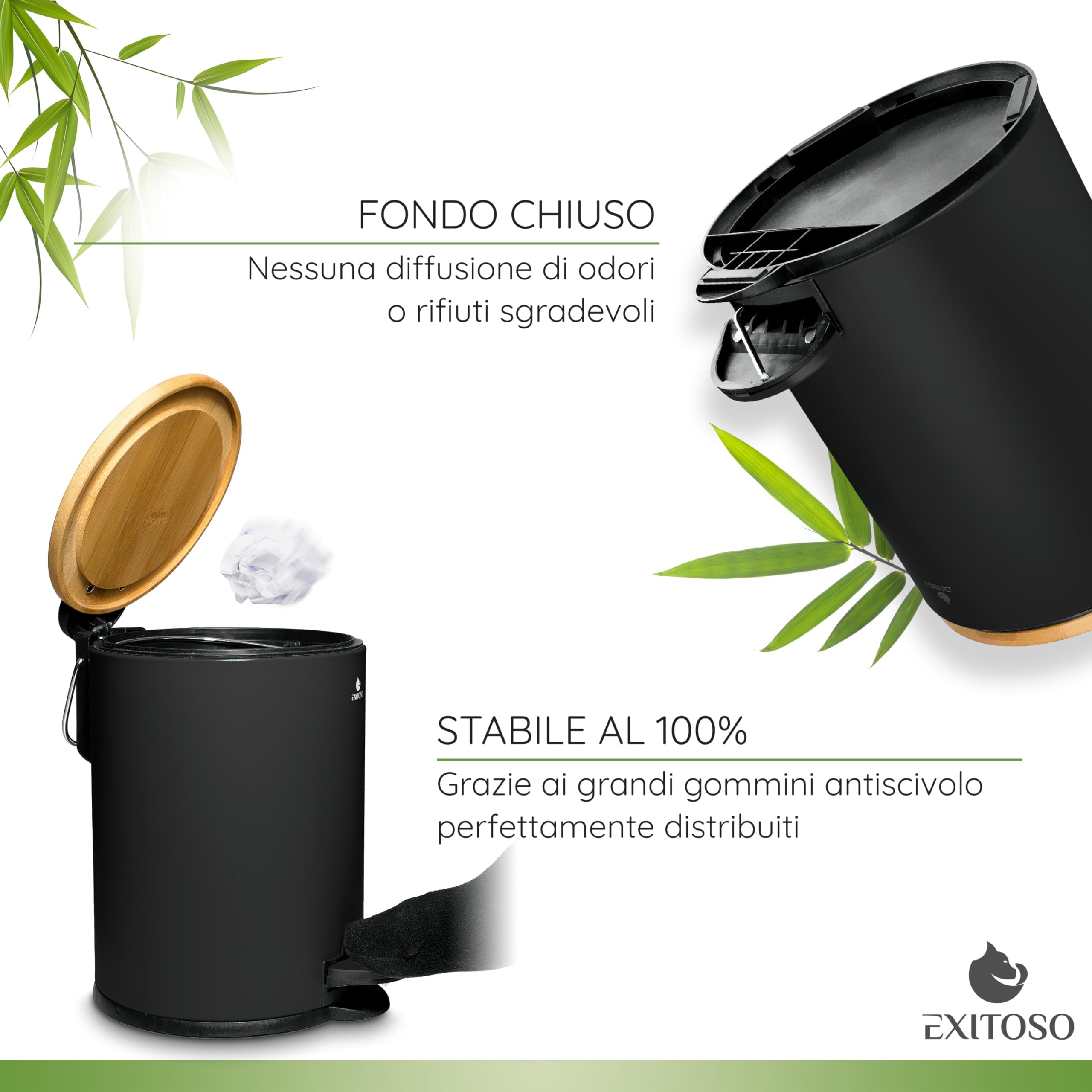 Pattumiera Da Bagno Con Scopino Integrato – Cestino Bianco 14 Litri, Coperchio Nero A Pressione, Design Salvaspazio - 3