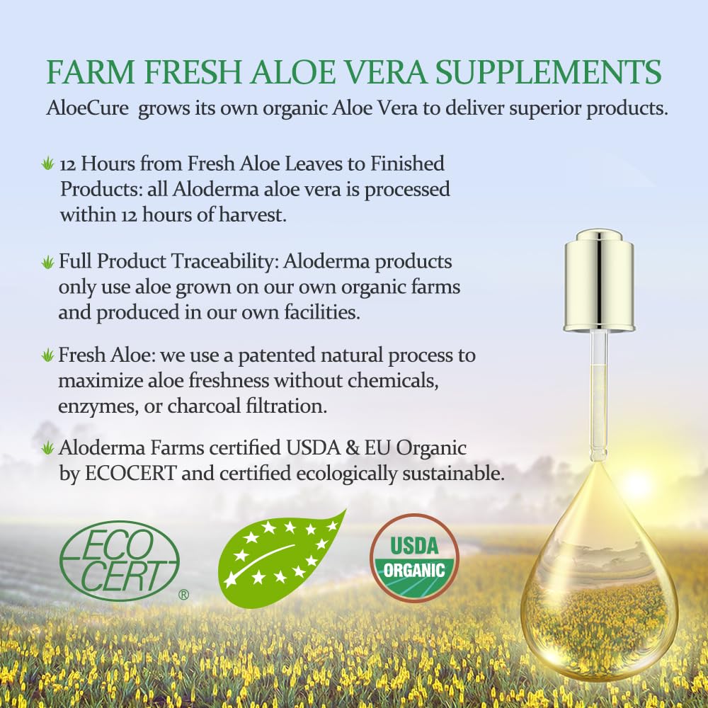 AloeCure USDA Organic Aloe Vera Juice Grape Flavor, Made Within 12 Hours of Harvest - Pure Aloe Vera Digestive & Immune Health Supplement, Helps Maintain Balanced Stomach Acidity, 16.7oz x 2 Btls — Amazon image 7