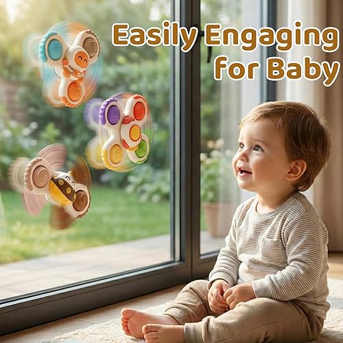 Miniatura 7 de ALASOU 3PCS Pop Suction Cup Spinner Sensory Airplane Travel Toys for 1 Year Old Boy Girl Infant Toddlers Novelty Spinning Tops 12 18 Months 1 2 Year