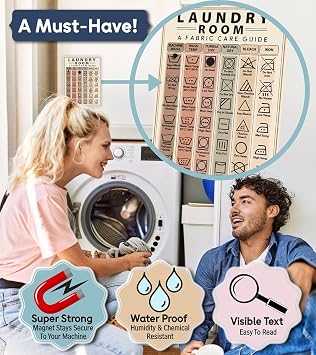 Laundry Symbols Guide Fridge Magnet 6x8 Washing Machine Reference Chart for Clothing Care, Home Organization & Fabric Care