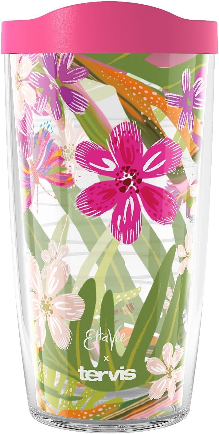 Tervis Etta Vee Garden Glory Made in USA Double Walled Insulated Tumbler Travel Cup Keeps Drinks Cold & Hot, 16oz, Classic