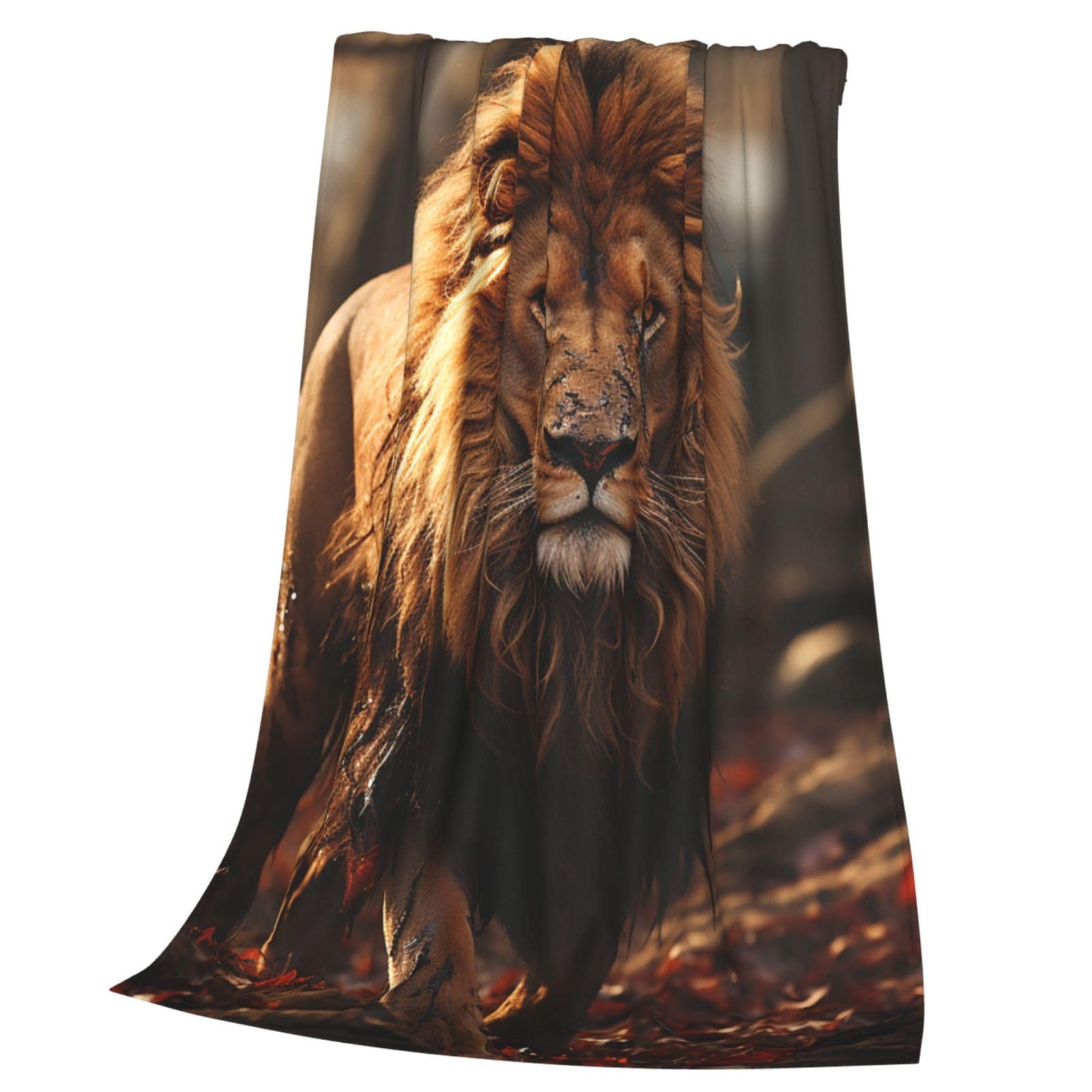 Couverture flanelle microfibre thermorégulatrice et légère imprimé lion