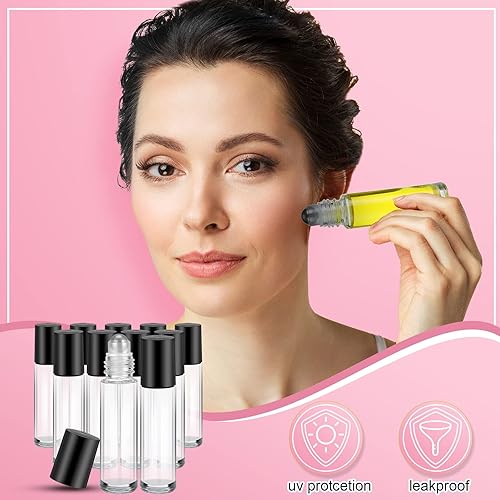 Miniatura 4 de Sumind 150 botellas de aceite esencial con rodillos de vidrio de 0.3 fl oz, botellas vacías con bolas de acero inoxidable a prueba de fugas con 5