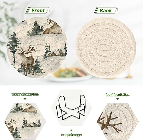 Miniatura 4 de White Deer Drink Cotton Coasters 4 Inch Holder Set of 6 Absorbent Coasters for Desk Homedecor Items Coffee Table Decor