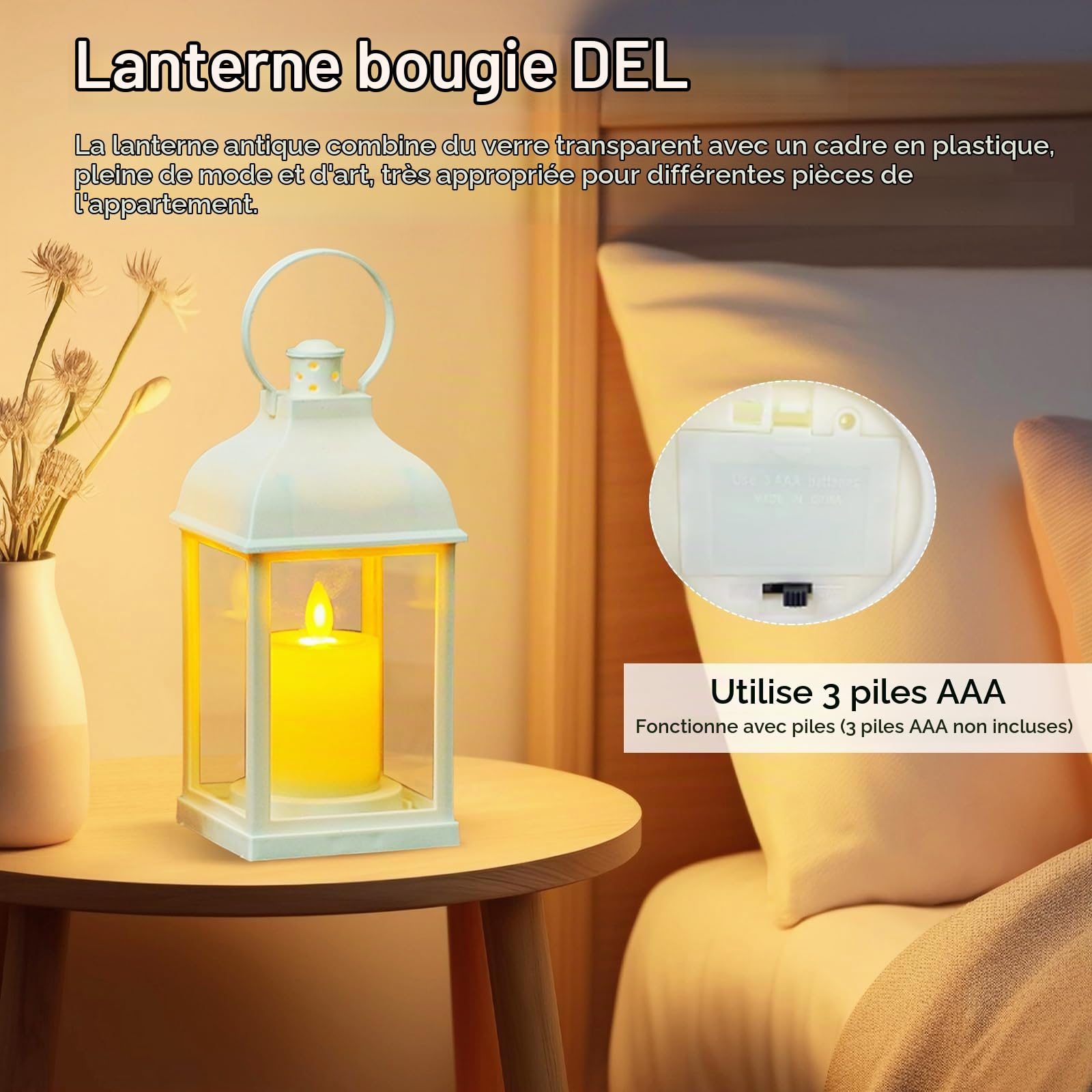 Lot de 6 Lanterne Décorative Blanche Lanterne Exterieur Jardin Lampe Décoration de Table de Mariage avec Bougie LED Flamme Vacillante, Intérieur Exterieur Jardin pour Balcon Terrasse Cour Decoration