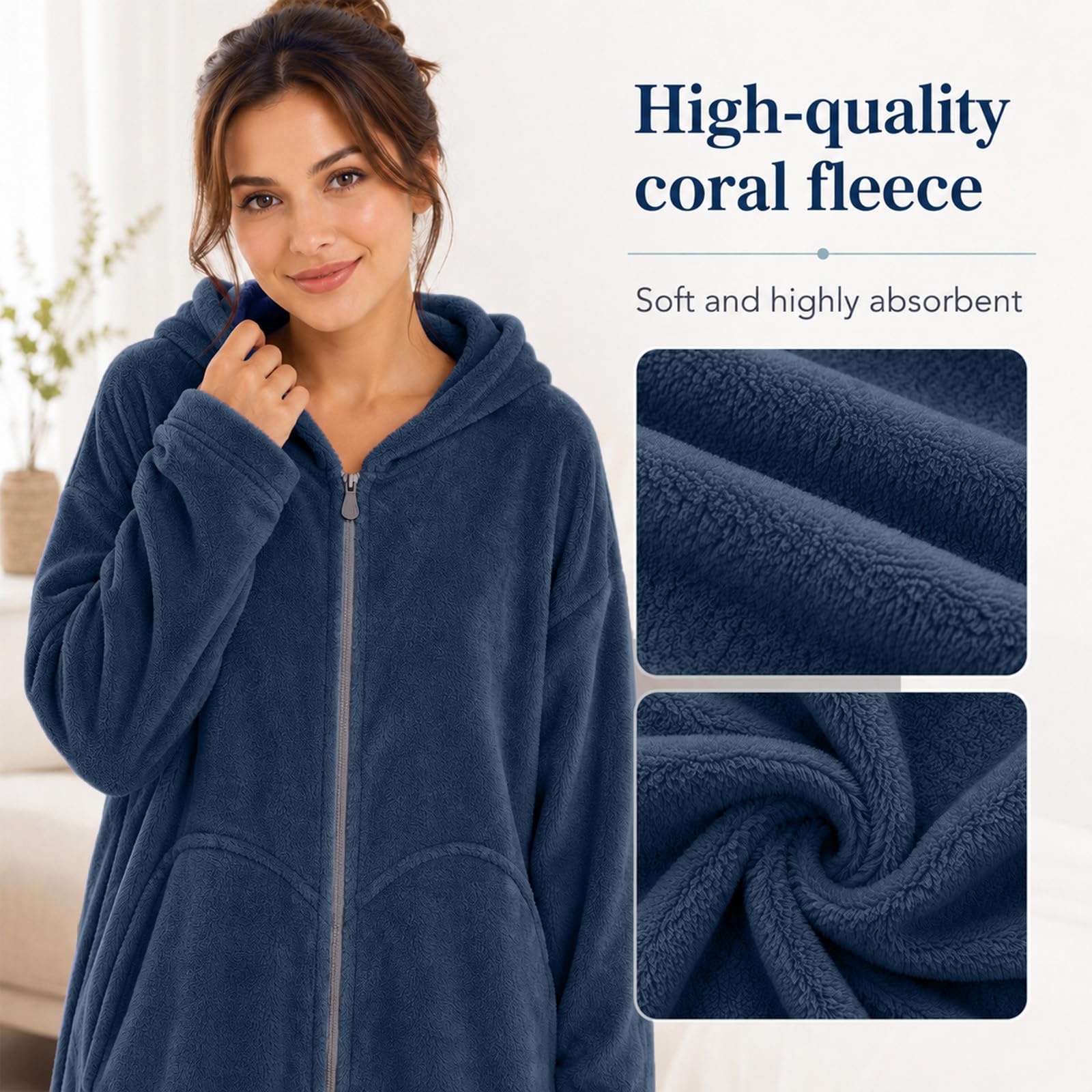 Surf Poncho Handtuch Badeponcho mit Kapuze Changing Robe badeponcho für Damen Herren, Schnelltrocknend, Leicht, Ideal für Strand, Schwimmen, Camping (Dunkelblau)