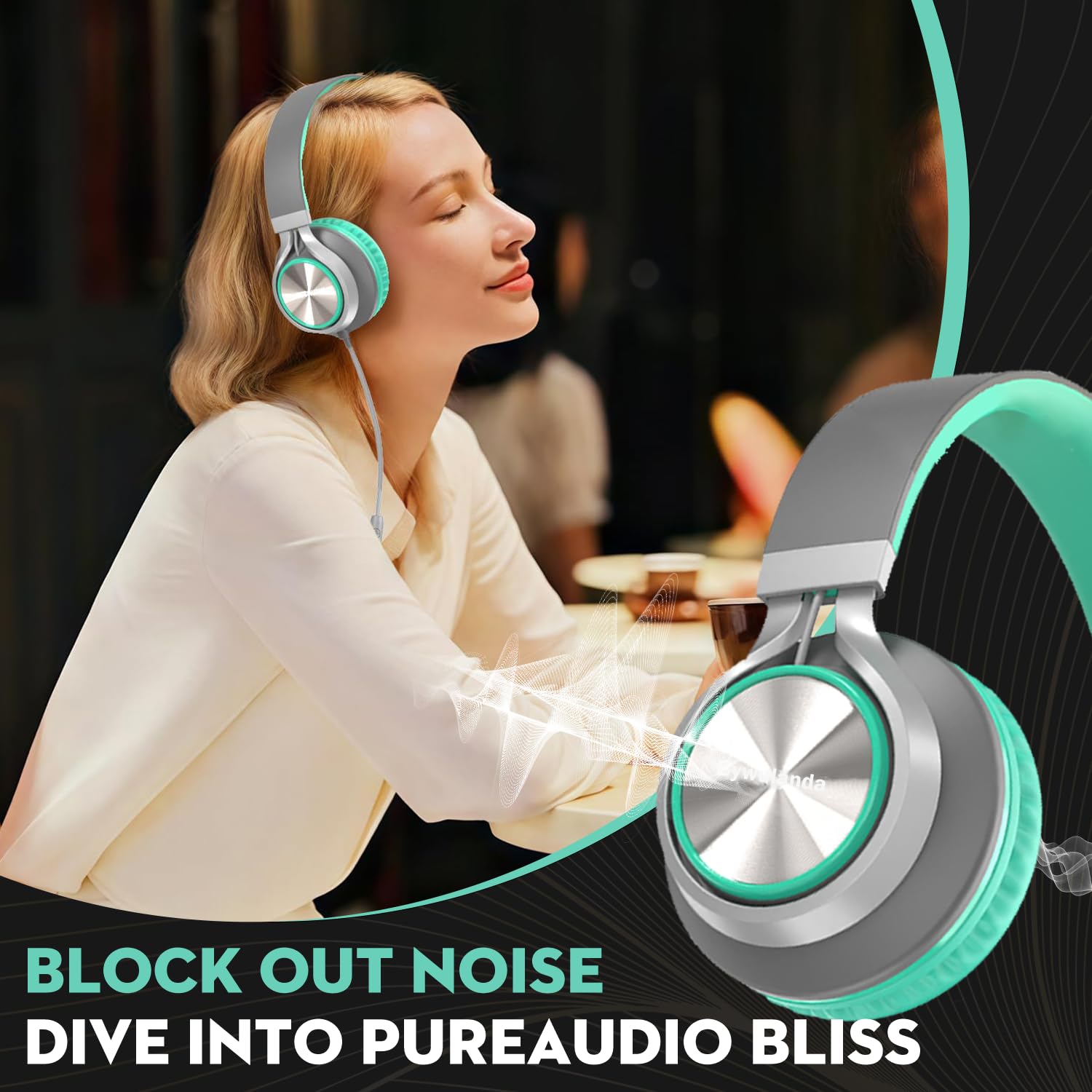 Bywulanda Cuffie USB C con microfono e controllo del volume, cuffie stereo over-ear per iPhone 15 16 Pro, cuffie pieghevoli cablate per smartphone, Chromebook, laptop, tablet, da viaggio