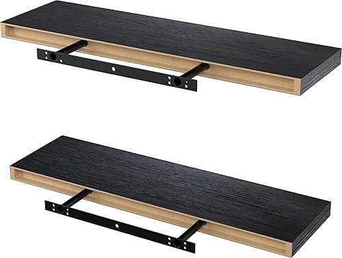 Miniatura 9 de Lufia Estantes flotantes de pared, juego de 2, MDF con soportes invisibles, almacenamiento moderno para dormitorio, baño, sala de estar, cocina