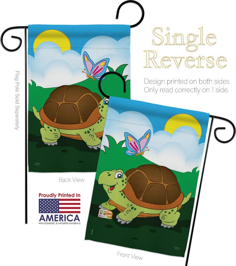Turtle Garden Flag Set Wall Holder Animals Critter Bee Ladybug Animal Pet Nature Creature Small Decorative Gift Yard House Banner Made In USA 13 X 18.5