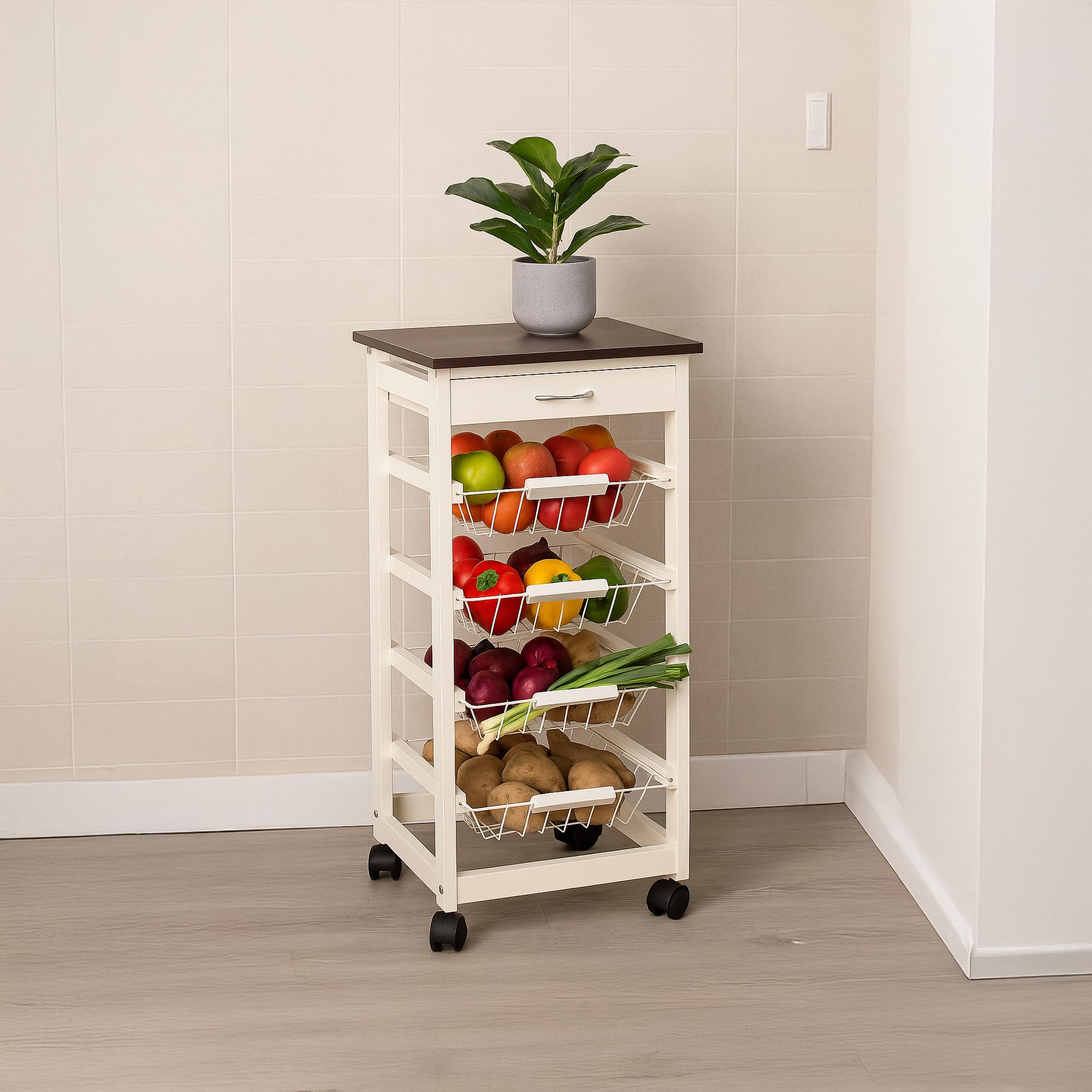 Vida Designs White Wooden Kitchen Trolley - White / 5.75Kg