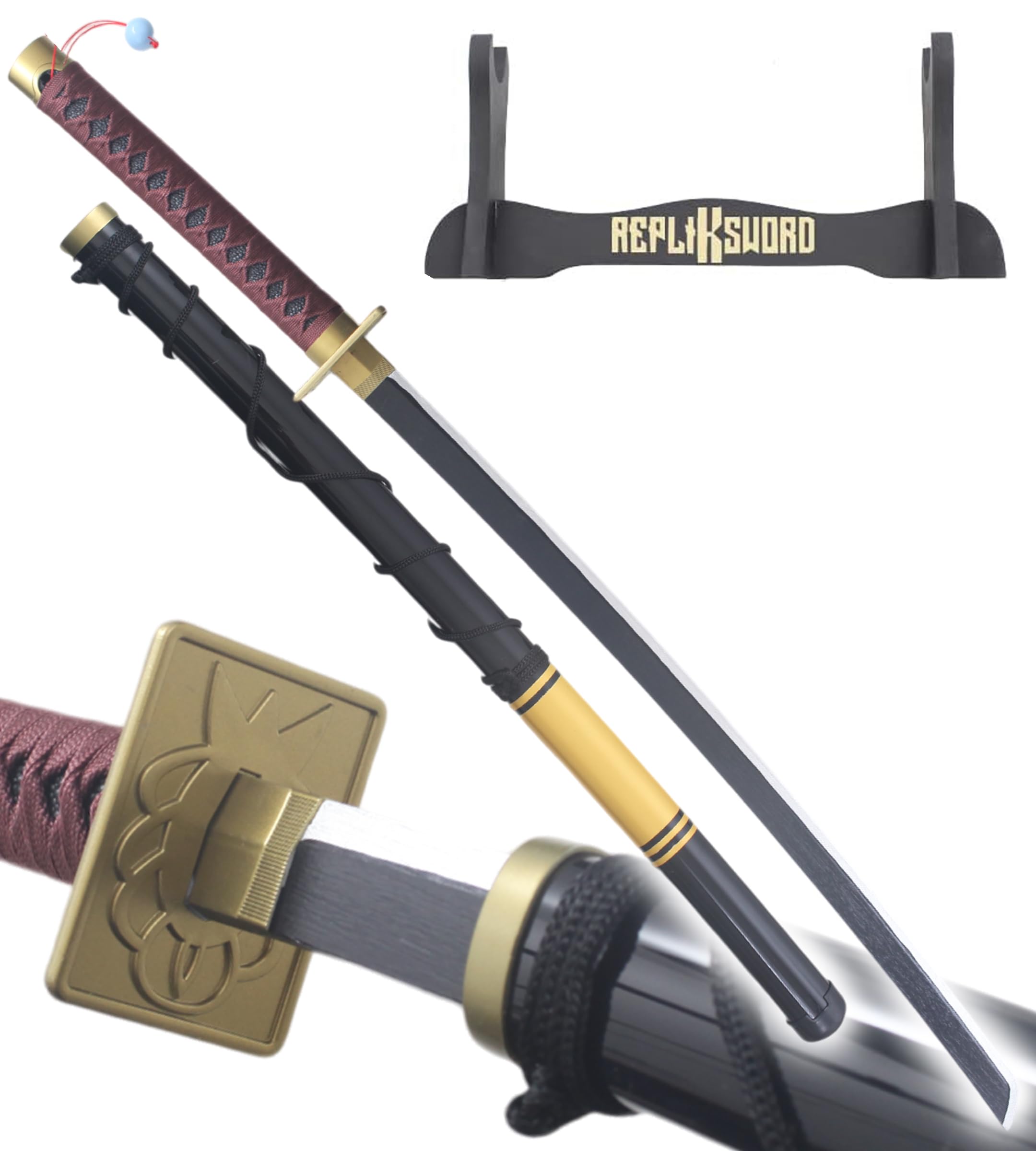REPLIKSWORD Moi, Quand Je Me Reincarne en Slime Katana en Bois Lame en Bois Katana Rimuru Tempest's Sabre Epee Cosplay + Presentoir en Bois Inclus Moi Quand Je Me Reincarne en Slime Katana