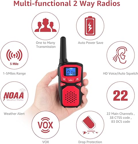 Miniatura 3 de WokTok Walkie Talkies para adultos de largo alcance recargable portátil de dos vías, equipo de campamento, sirenas SOS, alarmas meteorológicas NOAA,