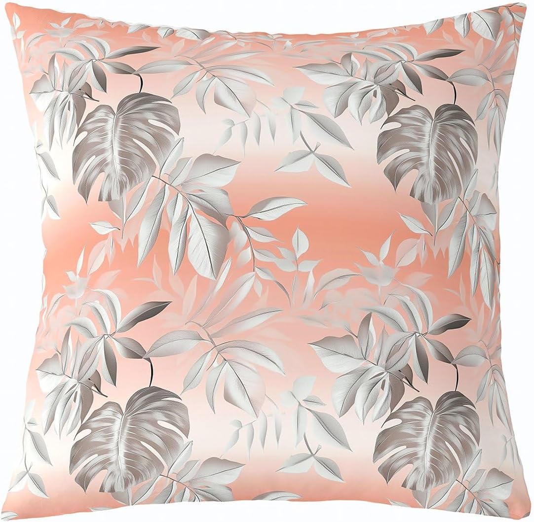 Feelyou Tropical Plant Throw Pillow Covers 1 Pcs Palm Leaf Square Cushion Covers Monstera Banana Leaves Pillow Case Cushion Case for Couch Sofa Bedroom Decor 24 x 24-Inch