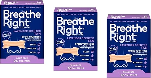 Breathe Right Tiras nasales, lavanda, 26 unidades (paquete de 3)