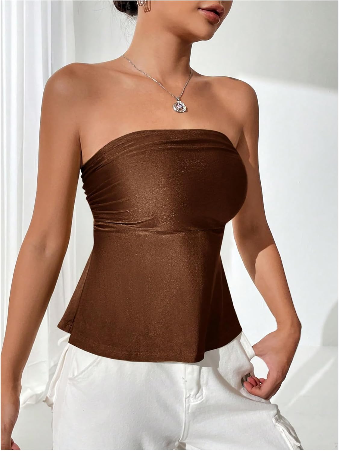 Milumia Women's Strapless Tube Top Flared Hem Bandeau Tops Summer Going Out Outfit - Image 4