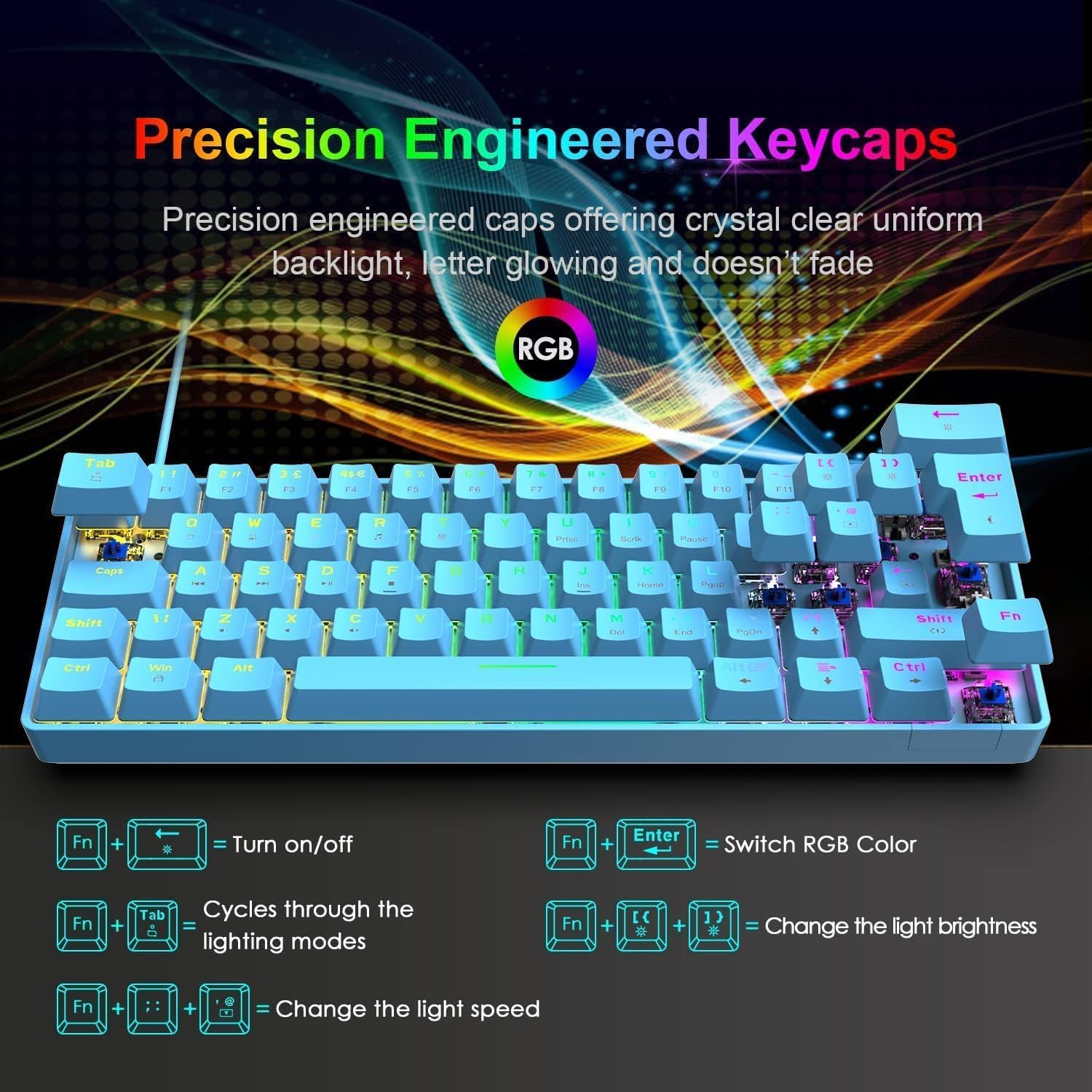 ZIYOU LANG T60 Clavier Et Souris De Jeu Mécaniques 60% [Disposition Britannique] – Mini Clavier Ergonomique Lumineux RVB De Type C – 12 000 DPI, Souris USB en Nid d'abeille– Interrupteur Bleu + Rouge