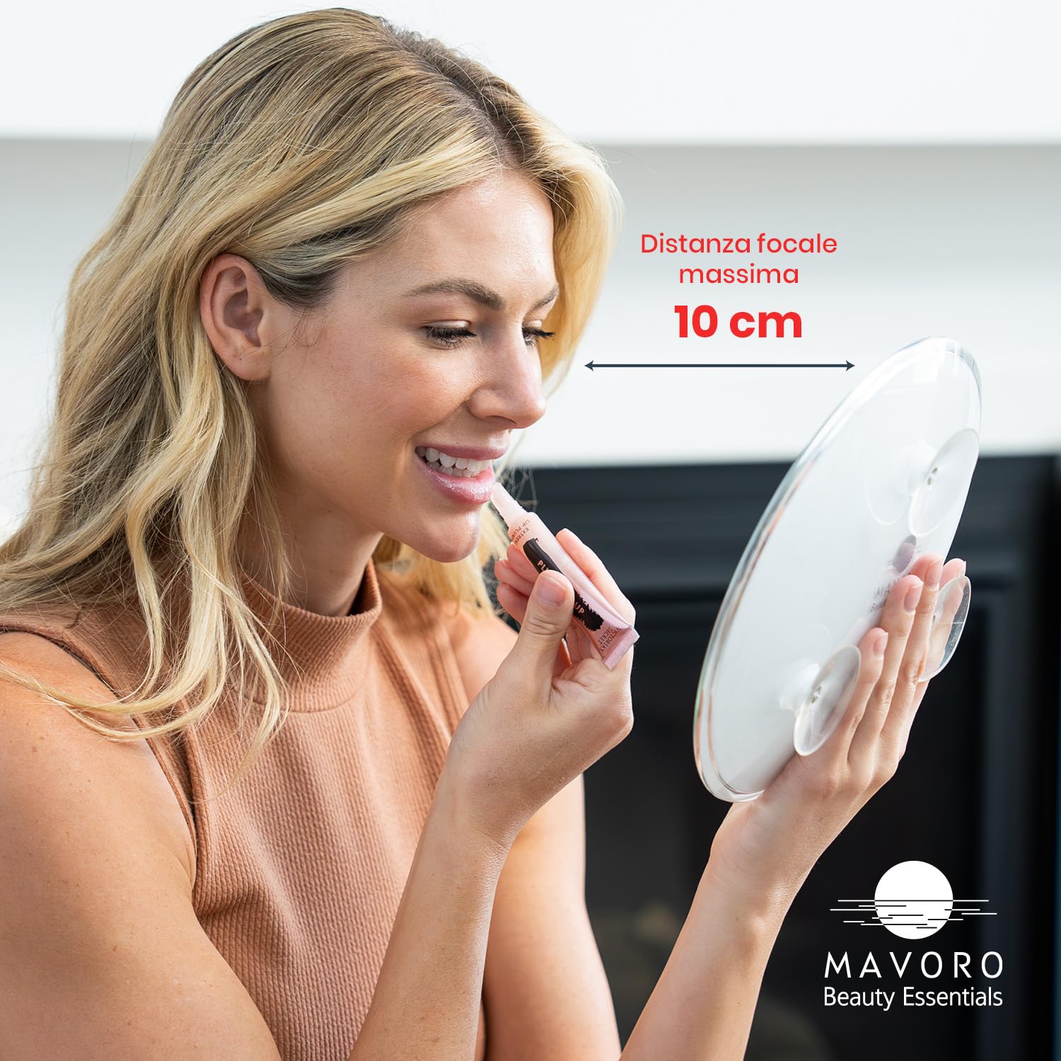Mavoro Specchio ingranditore 23 cm con 3 ventose forti | Ingrandimento 10X | Specchio trucco & cosmetico da viaggio portatile (10X)