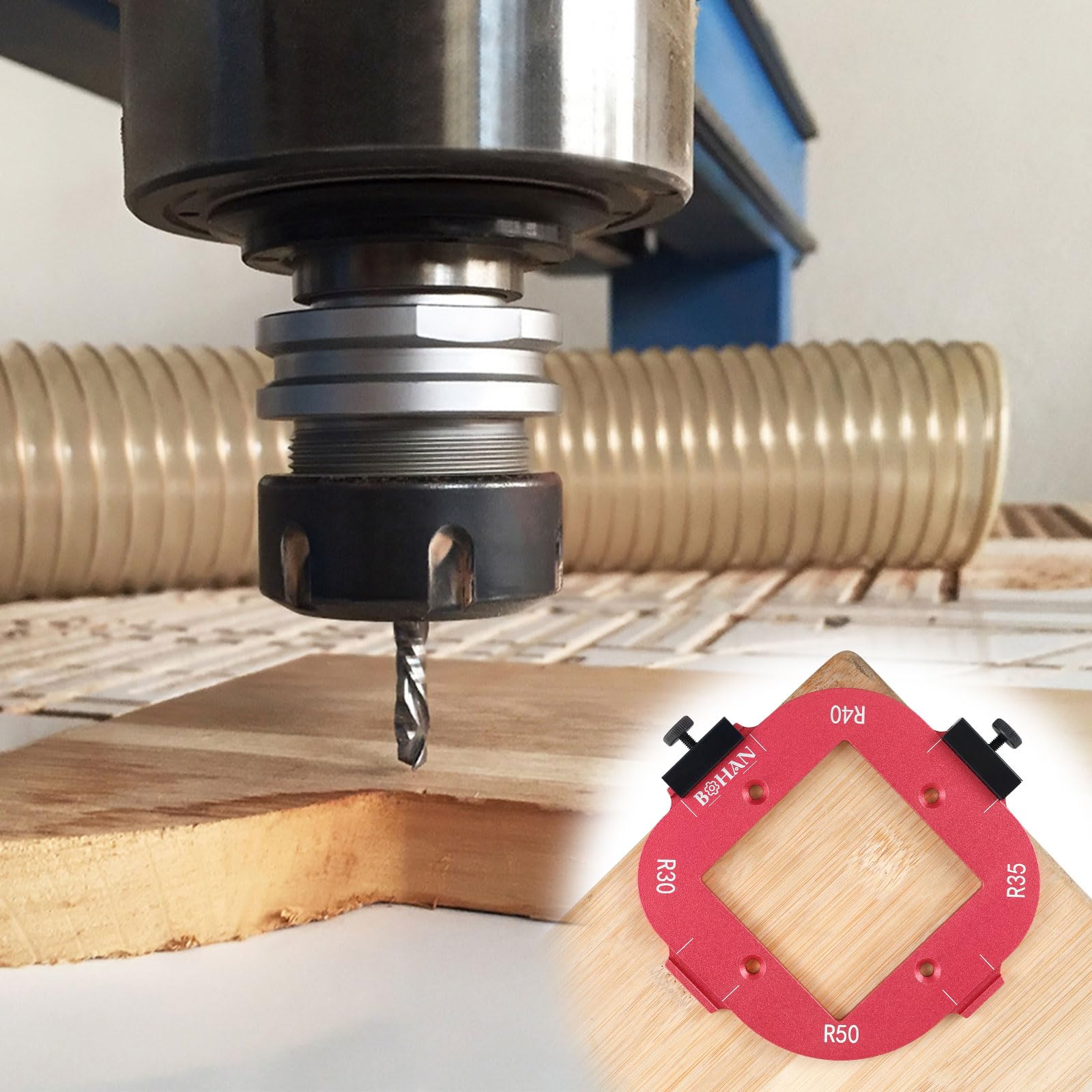 Stencil di fresatura a raggio d'angolo, in lega di alluminio, raggio Jig Router Templates R30 R35 R40 R50 Radius Jig Router Stencil Corner Radius Jig per lavorazione del legno (R30+R35+R40+R50)