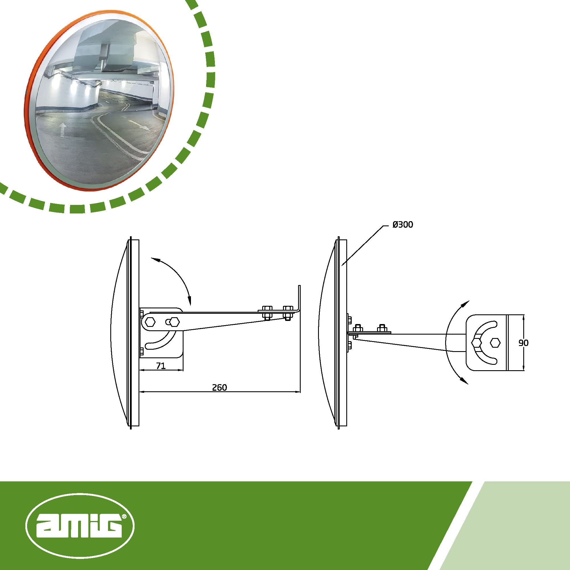 Amig - Specchio convesso di sicurezza e sorveglianza Ø30 cm diametro - Specchio stradale - Visione negli angoli ciechi, nelle colonne e negli angoli di negozi e garage - Arancia