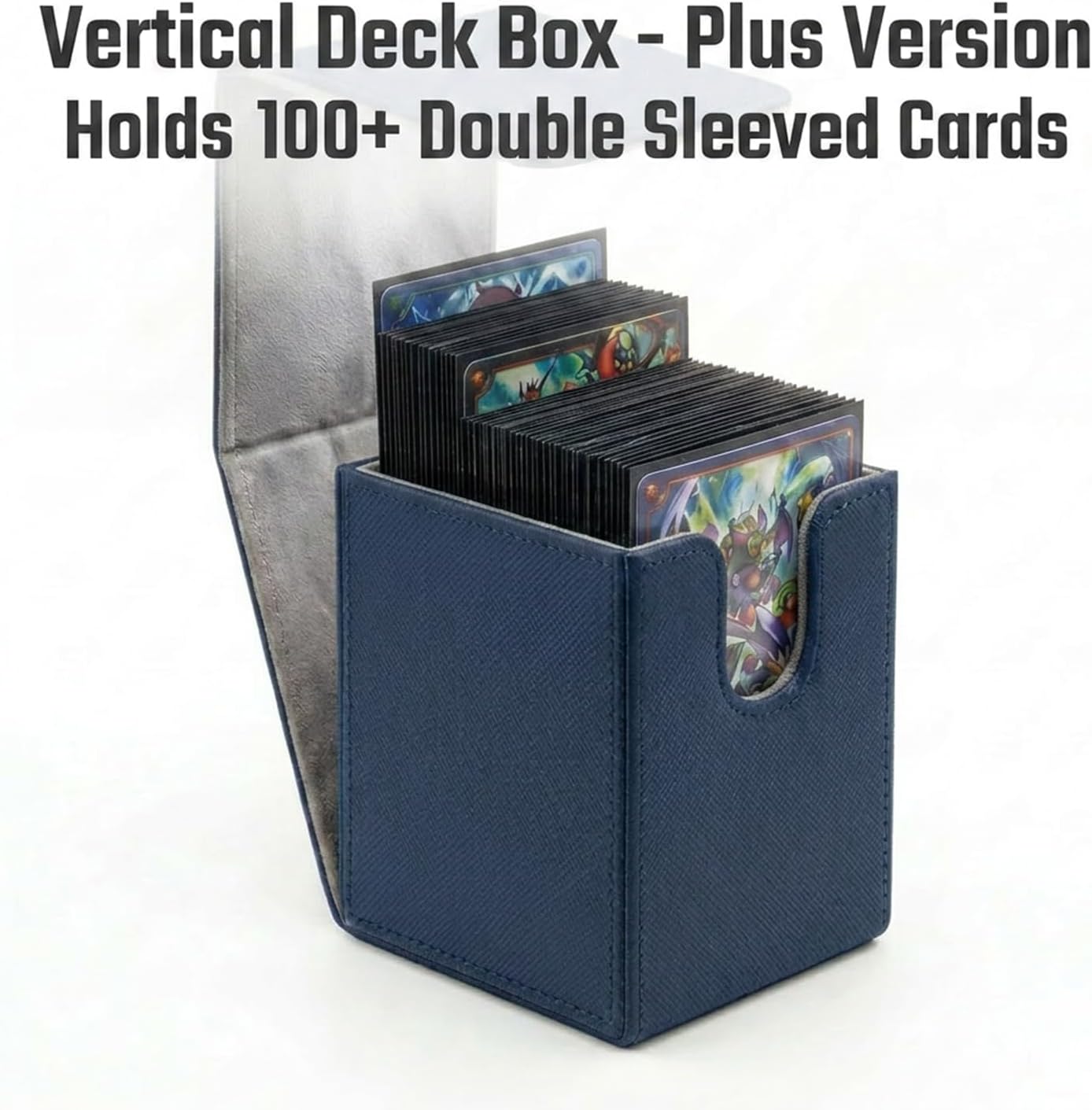 Dmoicols Vertical Deck Box Plus Version, Large Trading Card Case Fits 100+ Double Sleeved Cards, Premium Saffiano Leather TCG Storage for MTG Commander, Pokémon, TCG, CCG, Magnetic Closure-Navy Blue image 5