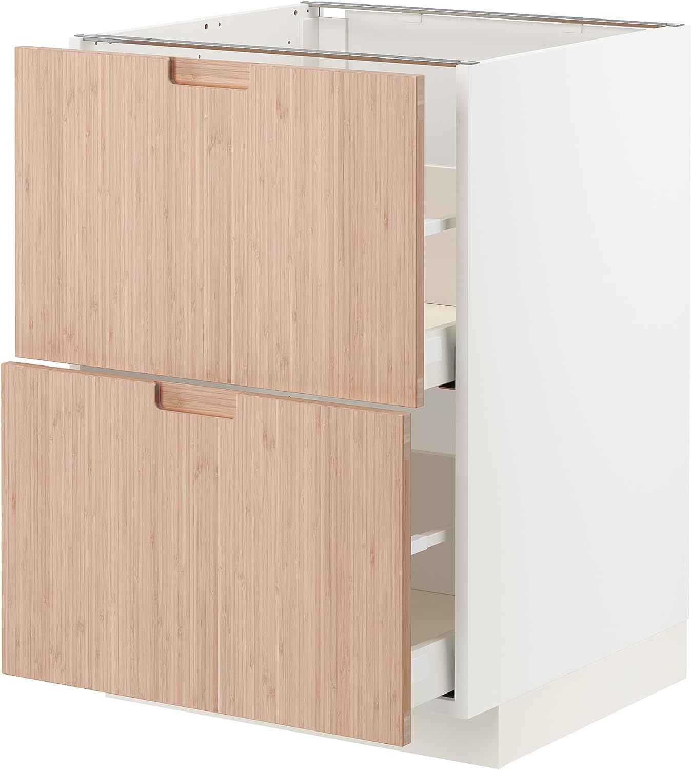 METOD/MAXIMERA Base cb 2 fronts/2 high drawers, white/Fröjered light bamboo, 60x60 cm