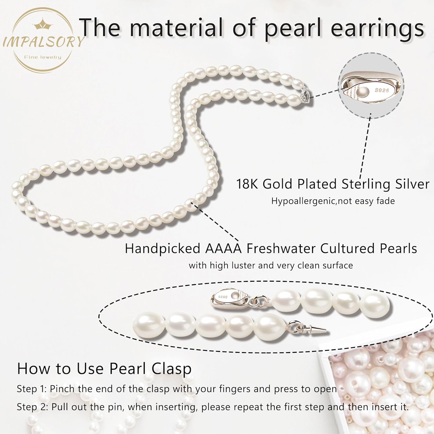 18K Gold Plated Freshwater Pearl Necklace for Women, 18 inch White Genuine Cultured Pearl Necklace Strand, Dainty Pearl Jewelry Beaded Necklace Gifts for Her