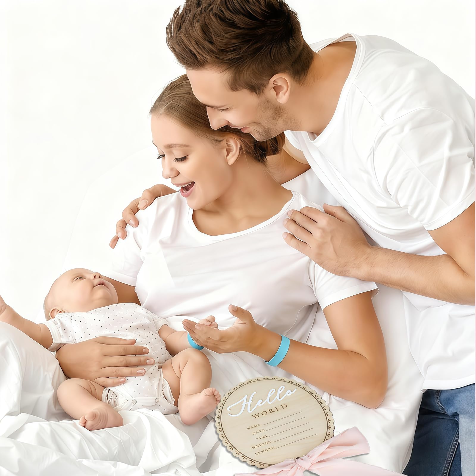 Drewniany znak "Hello World", znak powitalny dla noworodka, plakietki z imieniem urodzenia, do rekwizytów fotograficznych, pod prysznic, do szpitala, przedszkola (cięcie kokardki)