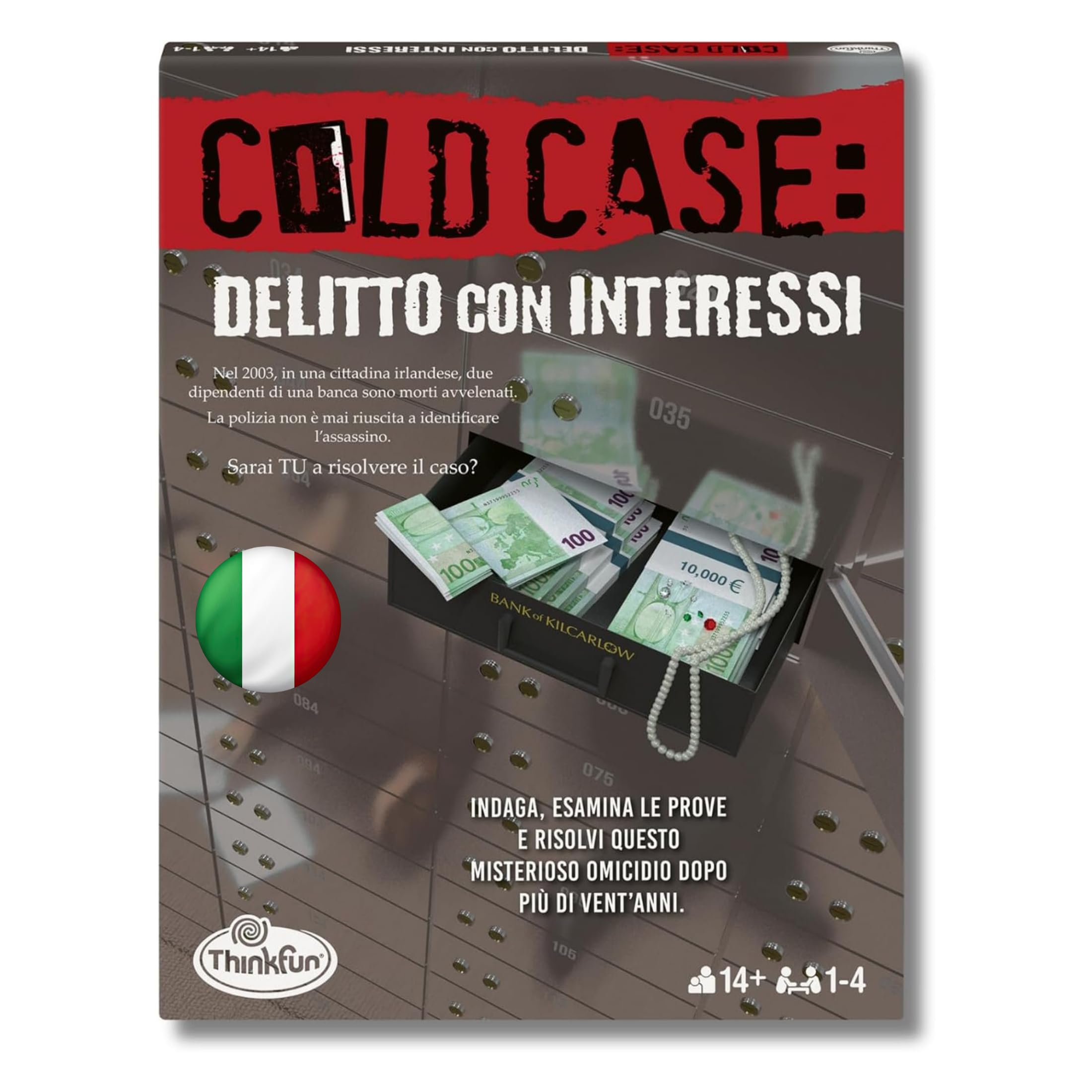 ThinkFun - Cold Case 3: Delitto con interessi, Gioco investigativo poliziesco con indizi e prove per risolvere il caso, Gioco da tavolo mistero per adulti 1-​4 giocatori, Idee Regalo