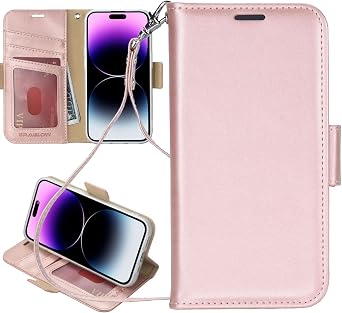 for iPhone 14 pro Case,iPhone 14 pro Wallet Case 6.1",[NOT for PRO MAX],RFID Blocking [Stand Feature] [Card-Slots] Premium PU Leather Magnetic Protect Flip Cover for iPhone 14 proRose Gold