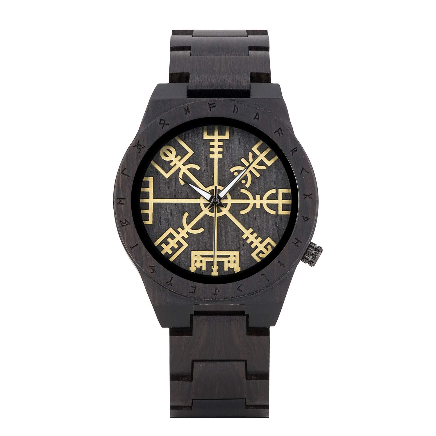 BOBO BIRD Handmade Wooden Mens Watch Unique Runic Circle Watches Golden Symbol of Vegvisir Watches Lightweight Fashion Quartz Wristwatch