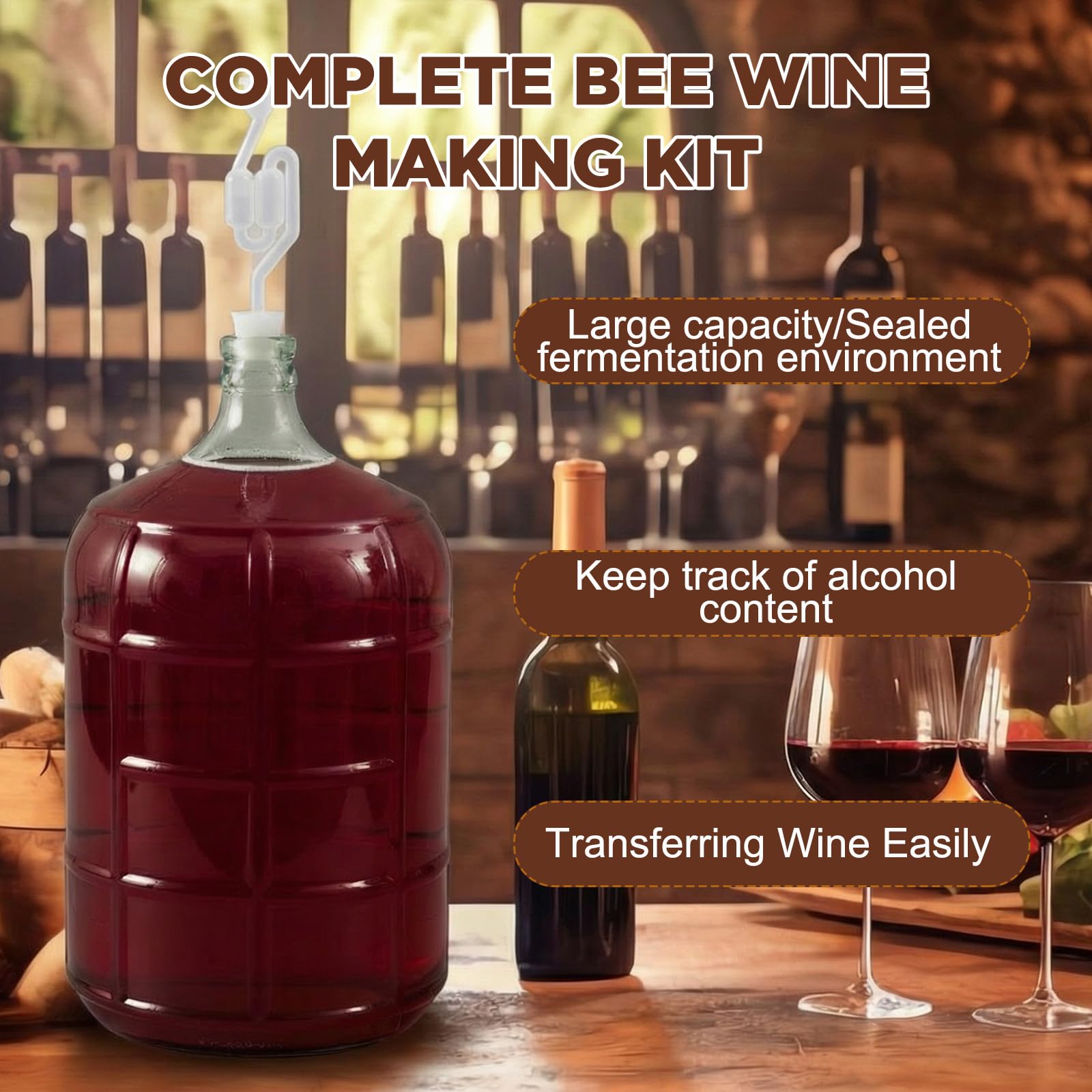 Ziliny El kit para hacer vino incluye Carboy de 5 galones, cubo y tapa de 6.5 galones, sifón automático, hidrómetro, probador de porcentaje de alcohol, relleno de botellas, cierre de aire, embudo de