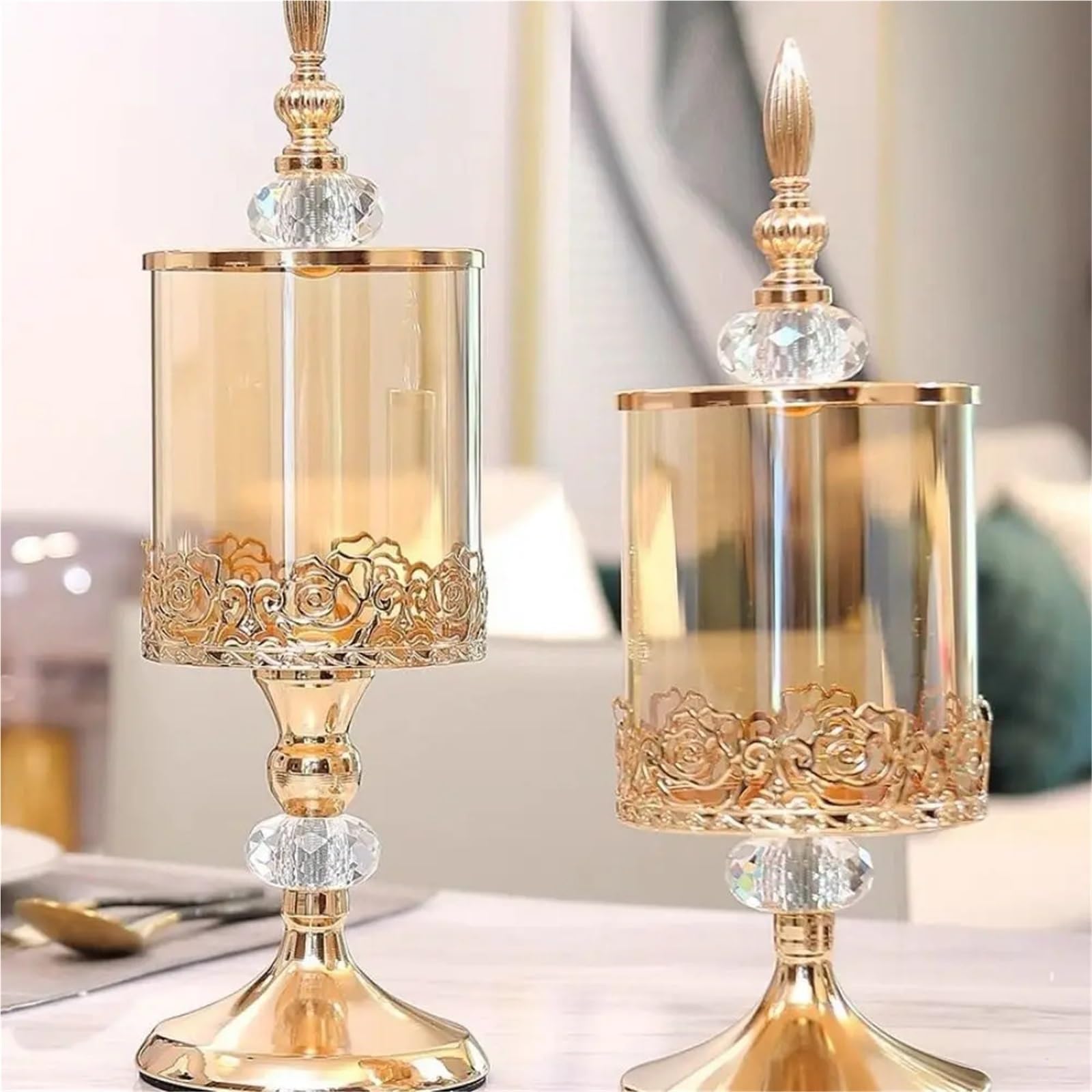 Tarro de almacenamiento cristal lujo con tapa, tarro caramelo rosa, chapado en oro, adornos decorativos, arte, decoración del hogar para Caramelos