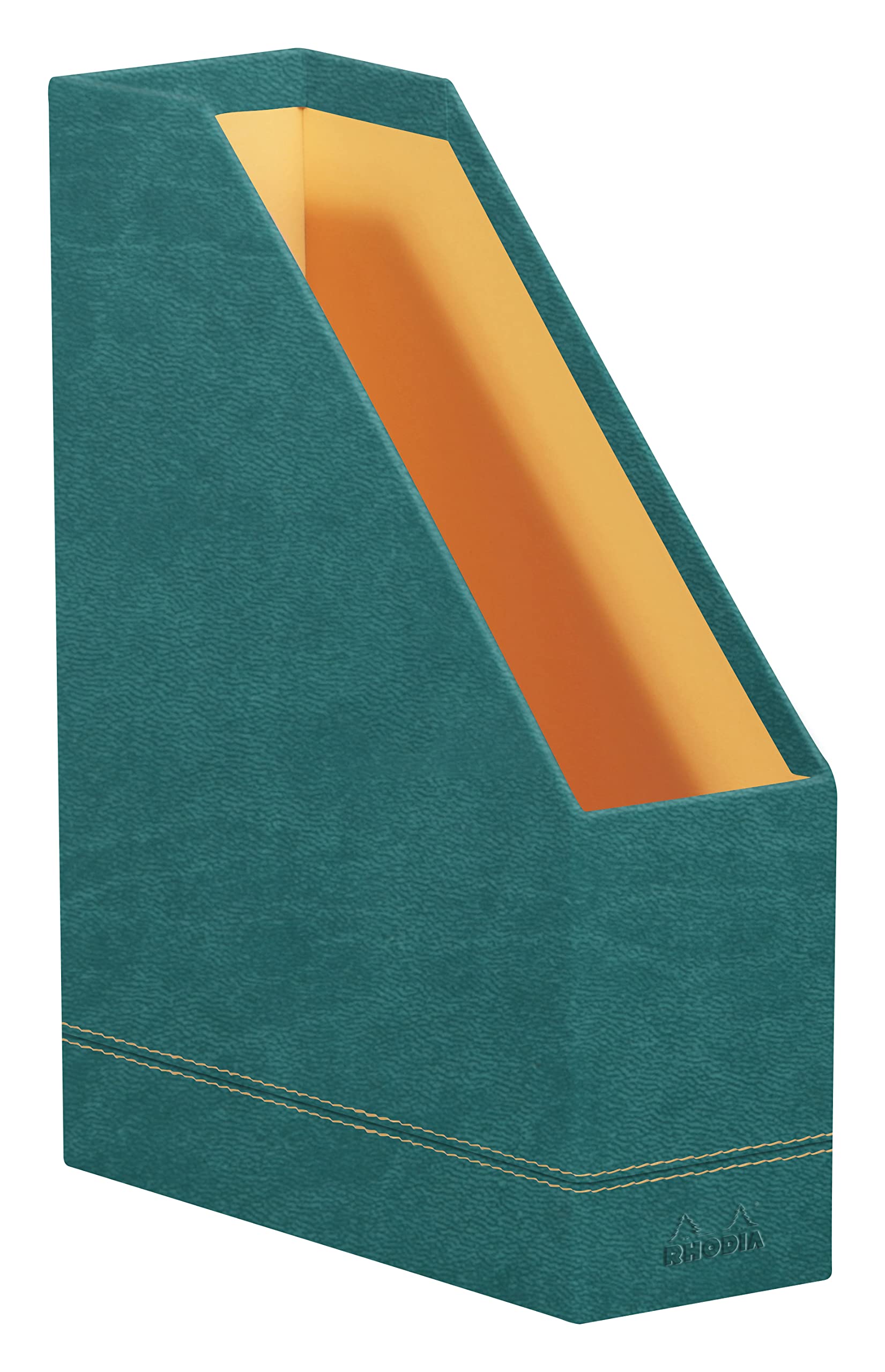 RHODIA 194548C - Portariviste Pavone -10 x 25 x 31 cm - Cuciture sellaio arancioni - Esterno simil cuoio-Collezione Home Office Rhodiarama - Organizzazione per ufficio e Archiviazione di design