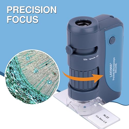Miniatura 3 de LAKWAR Microscopio de bolsillo para niños y adultos, microscopio portátil de mano 60x-120x con 5 diapositivas de microscopio, mini microscopio para