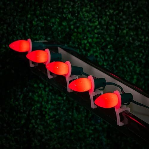 Miniatura 7 de Novelty Lights Paquete de 25 bombillas de repuesto de cerámica C9 para exteriores, color rojo, base intermedia E17/C9, 7 W Rojo