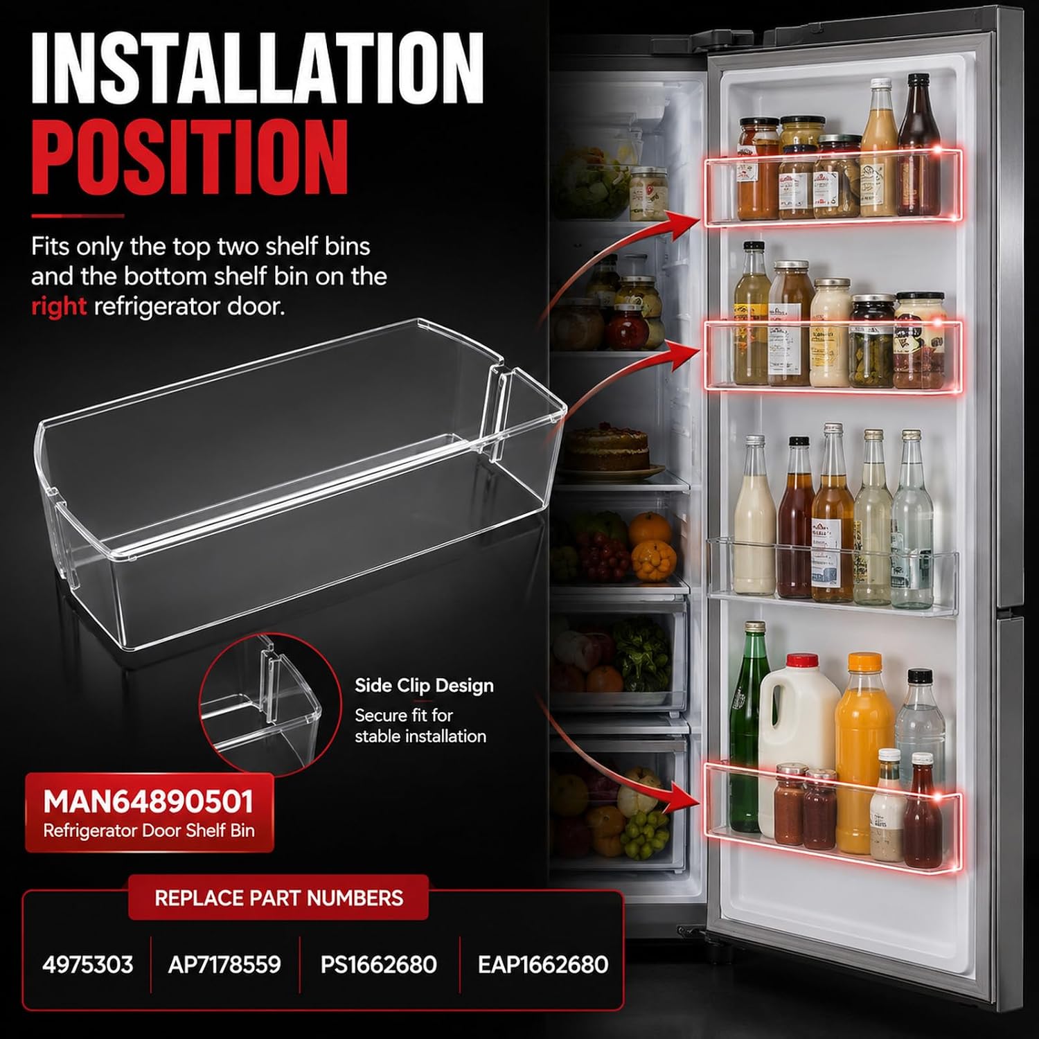 MAN64890501 Refrigerator Door Shelf Bin Shelf Door Basket Replacement Right